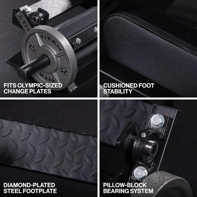 Alt view image 4 of 6 - Titan Fitness Plate-Loaded Tibia Dorsi Calf Machine, Rated 200 LB, Fits Olympic-Sized Change Plates, Flexion Lower Body Training Calf Raise Machine, Leg Day Essential Tibia Isolation