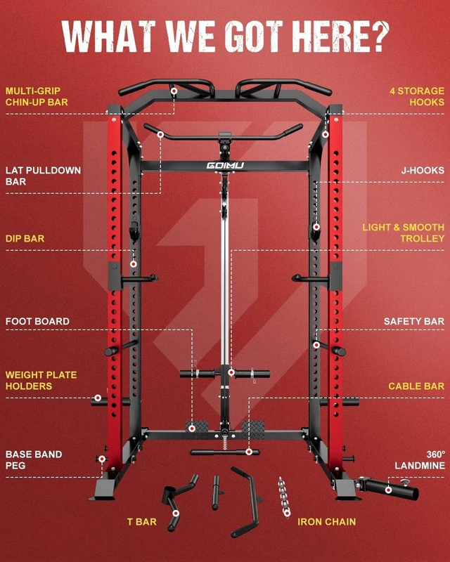 Alt view image 2 of 7 - C1-V4 Power Cage, 2000LBS Squat Rack with LAT Pulldown, Multi-Function Weight Cage Strength Training Machine, Workout Cage with More Attachments for Home Gym Garage