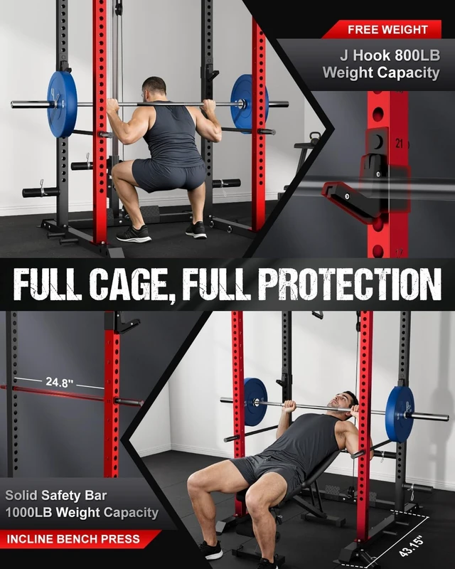 Alt view image 3 of 7 - C1-V4 Power Cage, 2000LBS Squat Rack with LAT Pulldown, Multi-Function Weight Cage Strength Training Machine, Workout Cage with More Attachments for Home Gym Garage