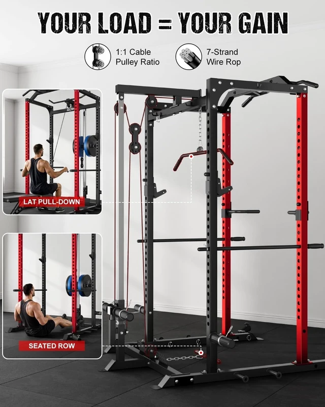Alt view image 4 of 7 - C1-V4 Power Cage, 2000LBS Squat Rack with LAT Pulldown, Multi-Function Weight Cage Strength Training Machine, Workout Cage with More Attachments for Home Gym Garage
