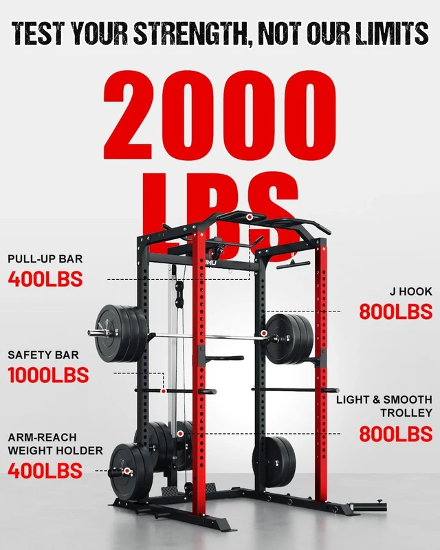 Alt view image 6 of 7 - C1-V4 Power Cage, 2000LBS Squat Rack with LAT Pulldown, Multi-Function Weight Cage Strength Training Machine, Workout Cage with More Attachments for Home Gym Garage