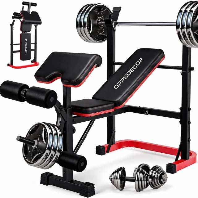 Main image of OPPSDECOR Foldable Weight Bench Set with Squat Rack and Preacher Curl Pad