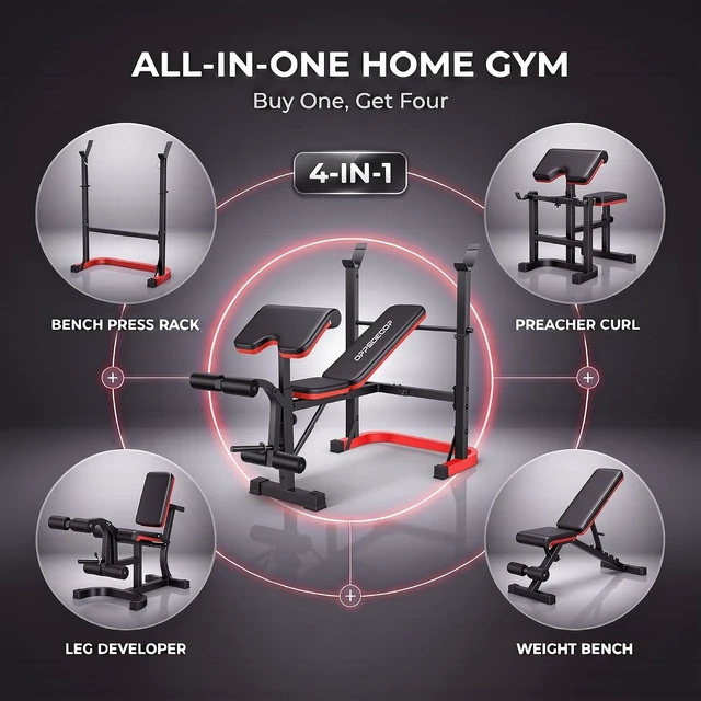 Alt view image 4 of 7 - OPPSDECOR Foldable Weight Bench Set with Squat Rack and Preacher Curl Pad