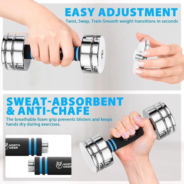 Alt view image 2 of 7 - Northdeer Steel Dumbbells Ultracompact & Adjustable Chrome Dumbbell