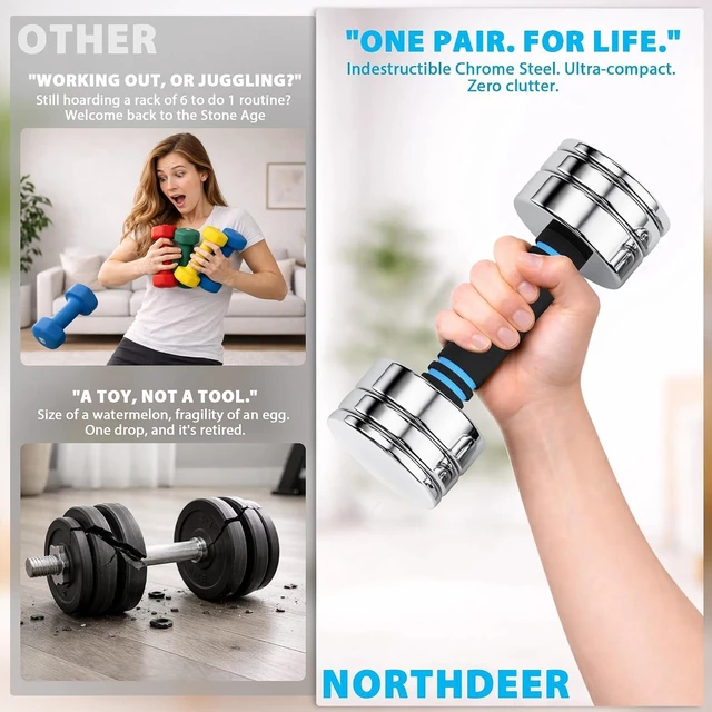 Alt view image 3 of 7 - Northdeer Steel Dumbbells Ultracompact & Adjustable Chrome Dumbbell