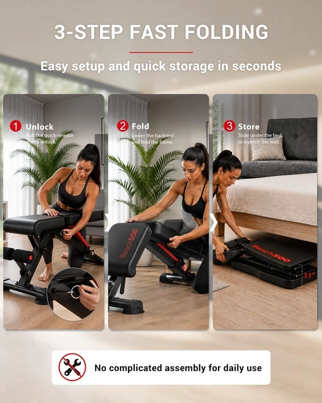 Alt view image 7 of 7 - Keppi Weight Bench 900Lb, Adjustable Foldable Sturdy Bench for Home Gym