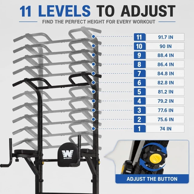 Alt view image 2 of 7 - BARWING Pull Up Bar Station, Power Tower, Dip Station with 3D Backrest, Multi-Function Strength Training Stand Rack, Adjustable Height Dip Bar for Home Gym Workout Stand Fitness Exercise Equipment