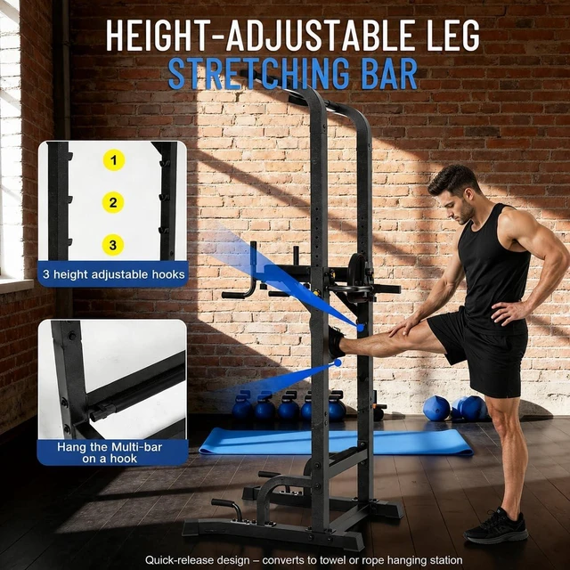 Alt view image 3 of 7 - BARWING Pull Up Bar Station, Power Tower, Dip Station with 3D Backrest, Multi-Function Strength Training Stand Rack, Adjustable Height Dip Bar for Home Gym Workout Stand Fitness Exercise Equipment