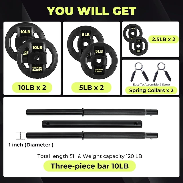 Alt view image 6 of 7 - AboveGenius 45 lb Barbell Weight Set, Adjustable Workout Bar