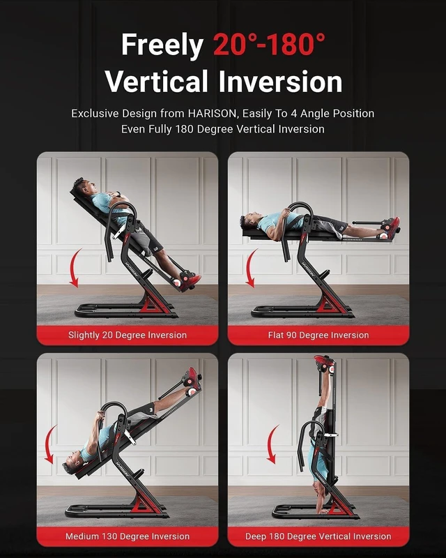 Alt view image 2 of 7 - HARISON Inversion Table for Back Pain Relief - Decompression Back Stretcher, 350LBS Capacity Strength Training Inversion Equipment, Decompression Table with Safe Belt & Comfortable Ankle Holders