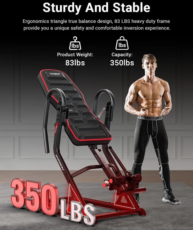 Alt view image 5 of 7 - HARISON Inversion Table for Back Pain Relief - Decompression Back Stretcher, 350LBS Capacity Strength Training Inversion Equipment, Decompression Table with Safe Belt & Comfortable Ankle Holders