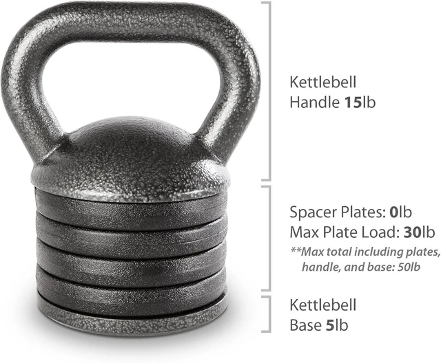 Alt view image 2 of 4 - Apex 20 lb Adjustable Kettlebell Handle Loads to 50 lbs 1 Inch Plates Only