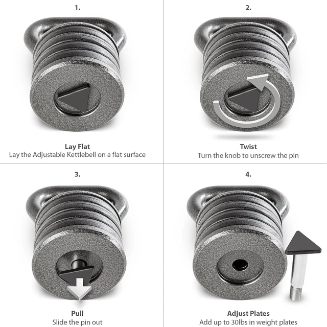 Alt view image 3 of 4 - Apex 20 lb Adjustable Kettlebell Handle Loads to 50 lbs 1 Inch Plates Only