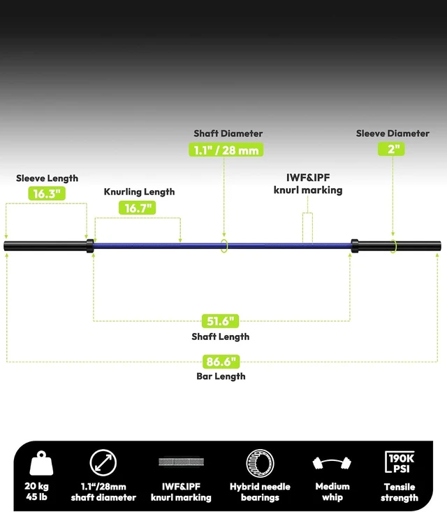 Alt view image 5 of 7 - HANDBODE 7 ft Olympic Barbell, 45 lb Weight Bar, 2-Inch Sleeves