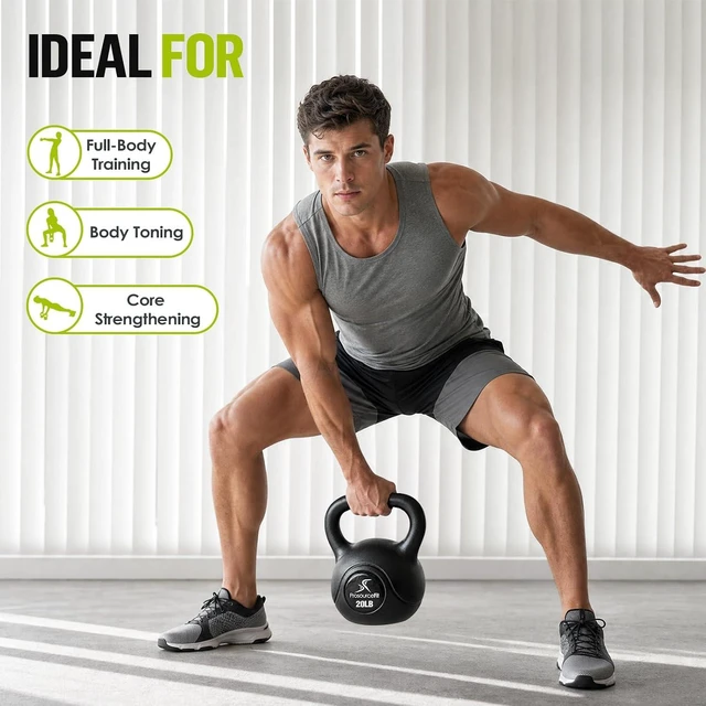 Alt view image 7 of 7 - ProsourceFit Vinyl Plastic Kettlebell from 10, 15, 20, 25, 30 and 35 lbs