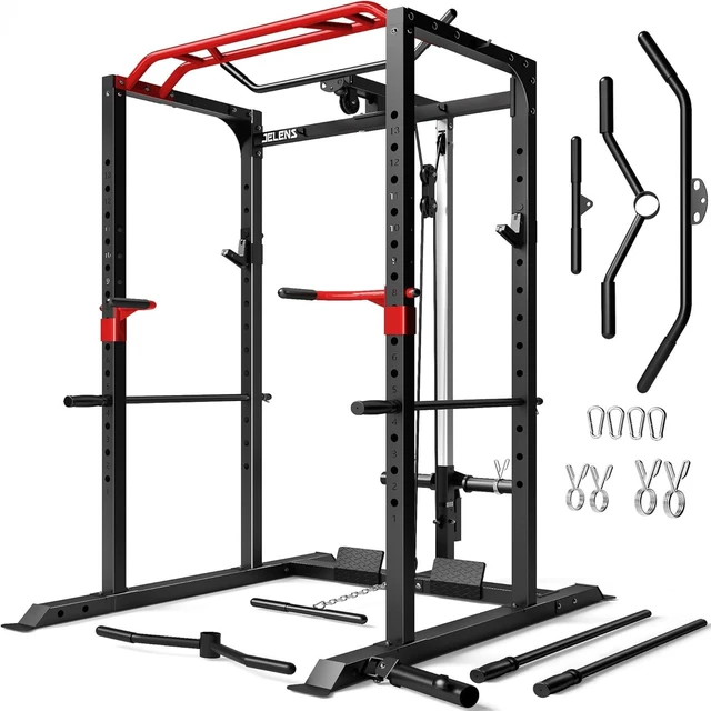 Main image of JELENS S11 Power Cage, 2000LB Multi-Function Power Rack with LAT Pulldown, Squat Rack with Adjustable Pulley System and Training Attachments, Weight Rack for Home Gym