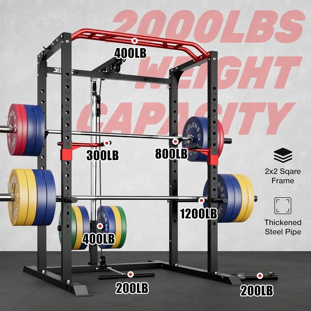 Alt view image 4 of 7 - JELENS S11 Power Cage, 2000LB Multi-Function Power Rack with LAT Pulldown, Squat Rack with Adjustable Pulley System and Training Attachments, Weight Rack for Home Gym