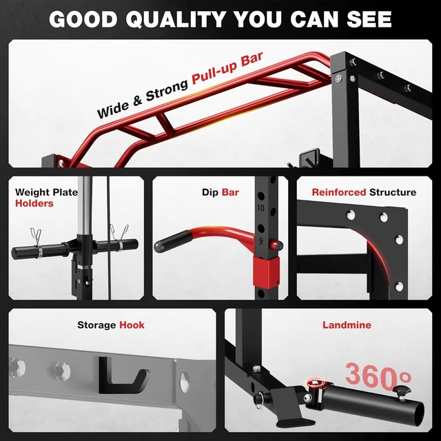 Alt view image 6 of 7 - JELENS S11 Power Cage, 2000LB Multi-Function Power Rack with LAT Pulldown, Squat Rack with Adjustable Pulley System and Training Attachments, Weight Rack for Home Gym