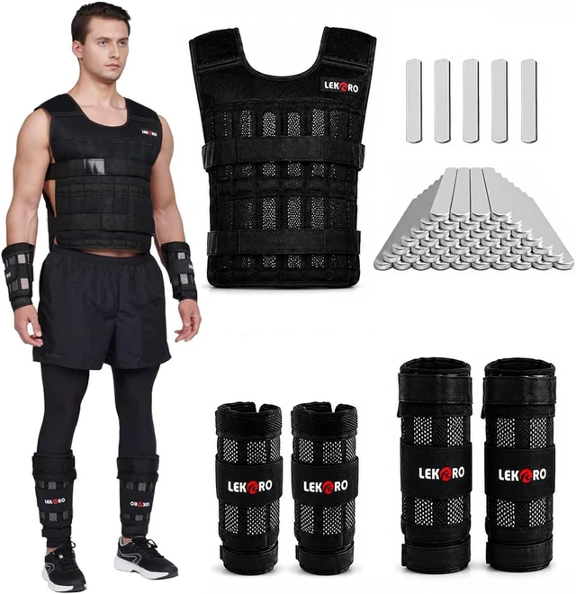 Main image of Weighted Vest Set 44LB for Men & Women, Adjustable Workout Weight Vest with Steel Plates, Weighted Training Vest with Wrist Weights and Ankle Weights for Strength Training, HIIT, Rucking & Cardio