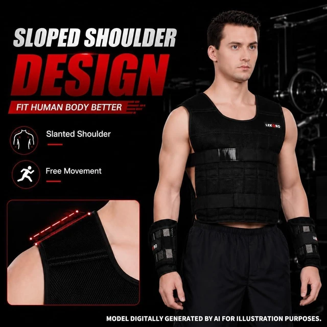 Alt view image 3 of 6 - Weighted Vest Set 44LB for Men & Women, Adjustable Workout Weight Vest with Steel Plates, Weighted Training Vest with Wrist Weights and Ankle Weights for Strength Training, HIIT, Rucking & Cardio