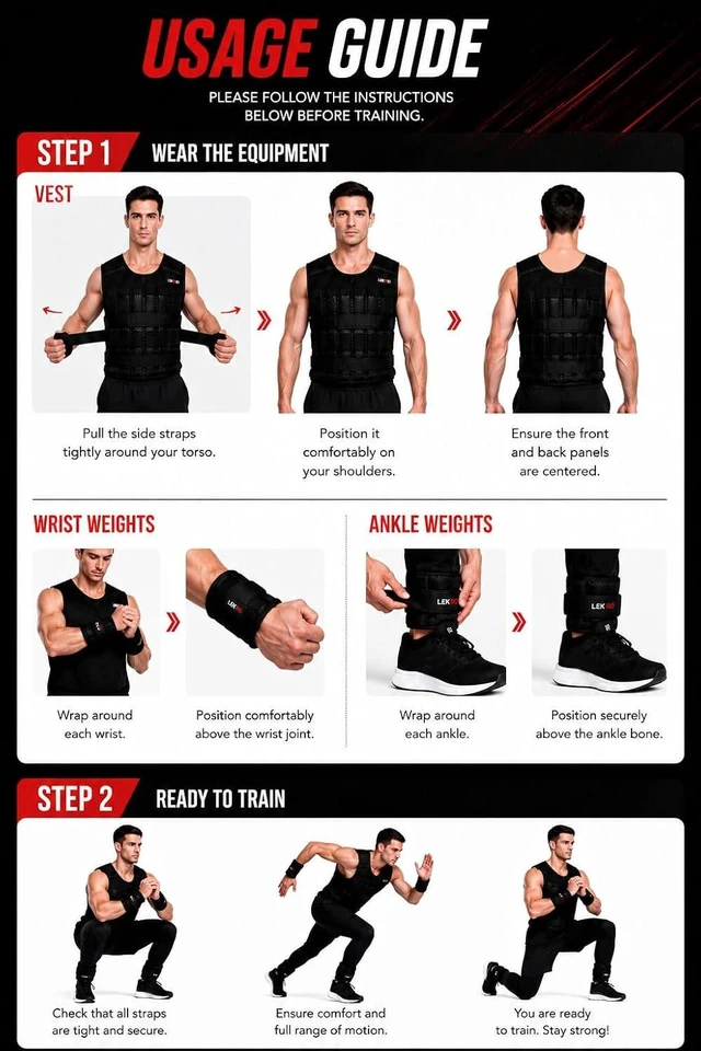 Alt view image 5 of 6 - Weighted Vest Set 44LB for Men & Women, Adjustable Workout Weight Vest with Steel Plates, Weighted Training Vest with Wrist Weights and Ankle Weights for Strength Training, HIIT, Rucking & Cardio
