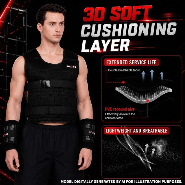 Alt view image 6 of 6 - Weighted Vest Set 44LB for Men & Women, Adjustable Workout Weight Vest with Steel Plates, Weighted Training Vest with Wrist Weights and Ankle Weights for Strength Training, HIIT, Rucking & Cardio