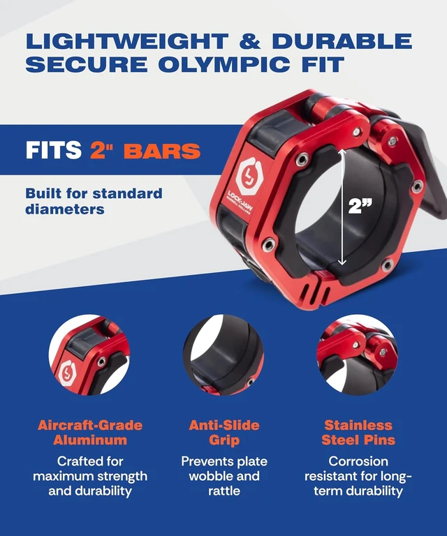Alt view image 2 of 7 - Lock-Jaw Flex Magnetic Barbell Collars/Clamps, 2"/50mm Olympic Bars