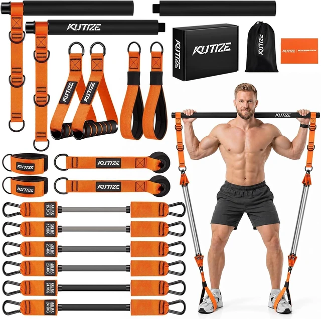 Main image of Heavy Duty Pilates Bar Kit with Resistance Bands, Strength Training for Men