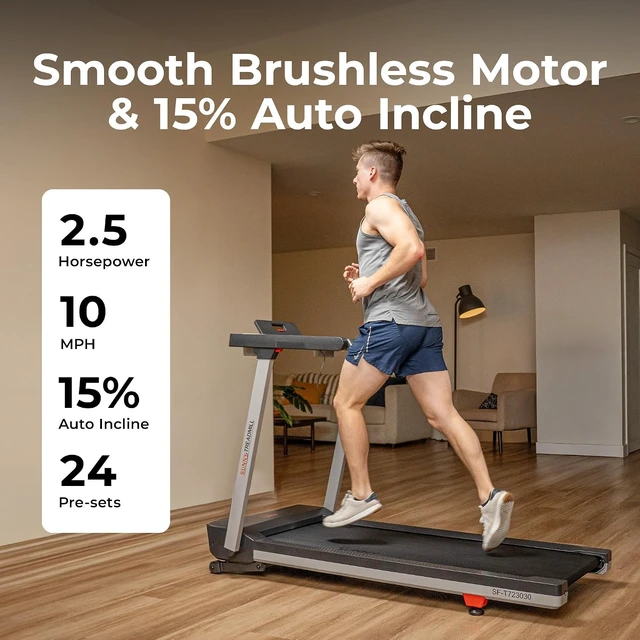 Alt view image 3 of 7 - Sunny Health & Fitness Fully Assembled Auto Incline Treadmill for Home Gym
