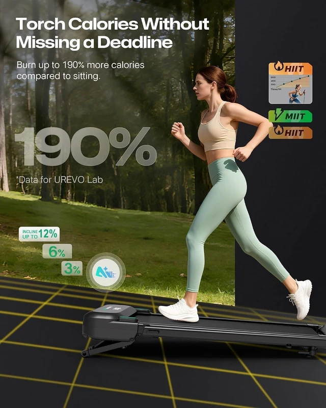 Alt view image 7 of 7 - UREVO Foldable Treadmill with Adjustable Laptop Desk, 12% Auto Incline