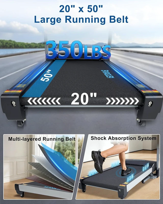 Alt view image 4 of 7 - BORGUSI 15% Auto Incline Treadmill with Bluetooth Speaker, 20" Wide