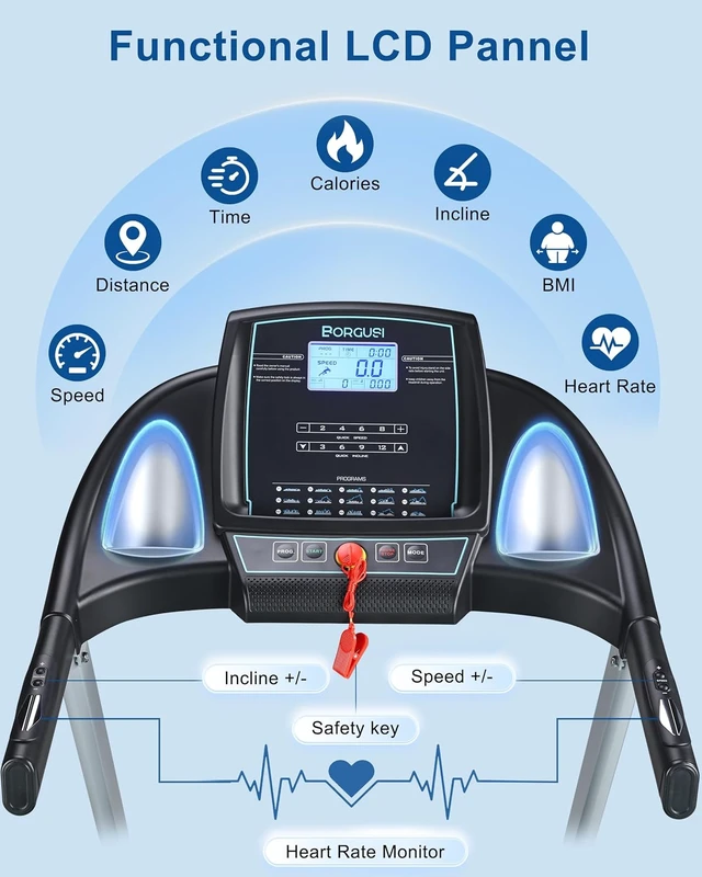 Alt view image 7 of 7 - BORGUSI 15% Auto Incline Treadmill with Bluetooth Speaker, 20" Wide