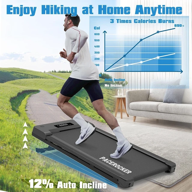 Alt view image 2 of 7 - Walking Pad Treadmill 450 lb Capacity, Auto Incline Under Desk Treadmill