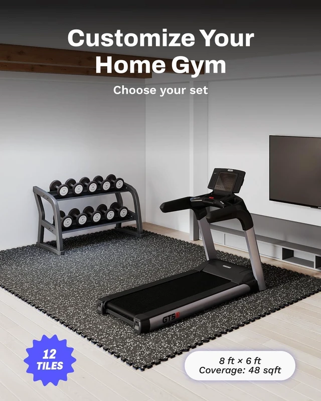 Alt view image 4 of 7 - AIRHOP 0.56in Thick 48 Sq Ft Exercise Equipment Mats, 12 Tiles Upgraded Rubber Top with High Density EVA Foam, Large Interlocking Puzzle Gym Flooring for Home Gym, Heavy Weight Workout, 24 x 24in