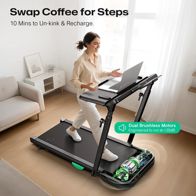 Alt view image 2 of 7 - UREVO Foldable Treadmill with Adjustable Laptop Desk, 12% Auto Incline