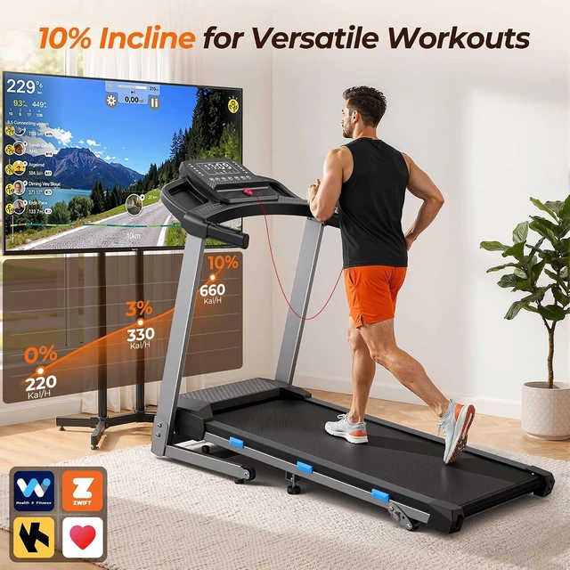 Alt view image 2 of 7 - Cardirun Foldable Treadmills for Home with 10% Incline, 400 LBS Capacity