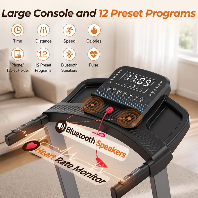 Alt view image 4 of 7 - Cardirun Foldable Treadmills for Home with 10% Incline, 400 LBS Capacity