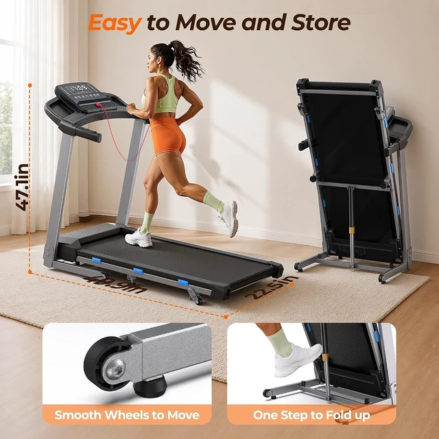 Alt view image 7 of 7 - Cardirun Foldable Treadmills for Home with 10% Incline, 400 LBS Capacity