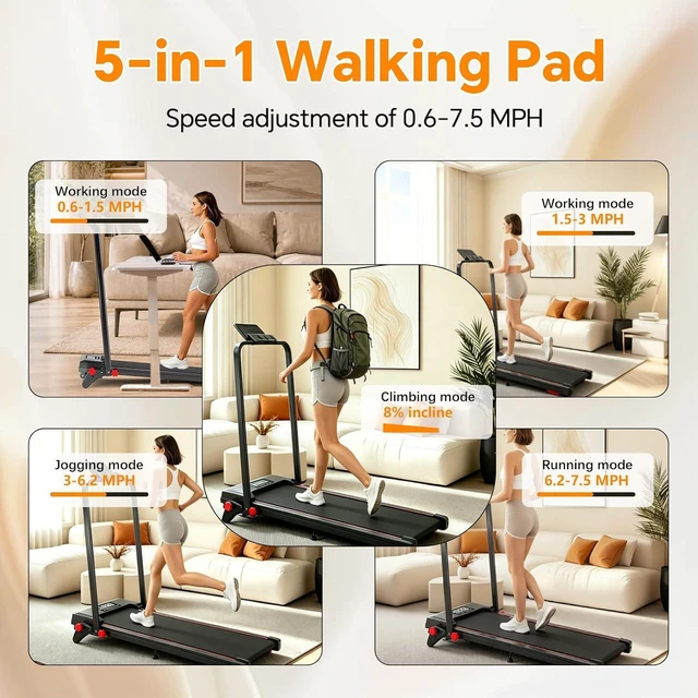 Alt view image 4 of 7 - Walking Pad Treadmill with Incline and Handle Bar, 7.5MPH Under Desk Foldable Treadmill for Home Office with Remote Control