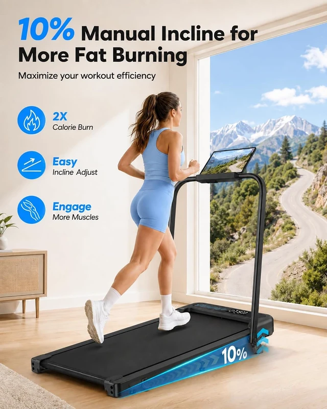 Alt view image 4 of 7 - Cardirun Walking Pad with Incline and Stable Handle Bar, Foldable Treadmill