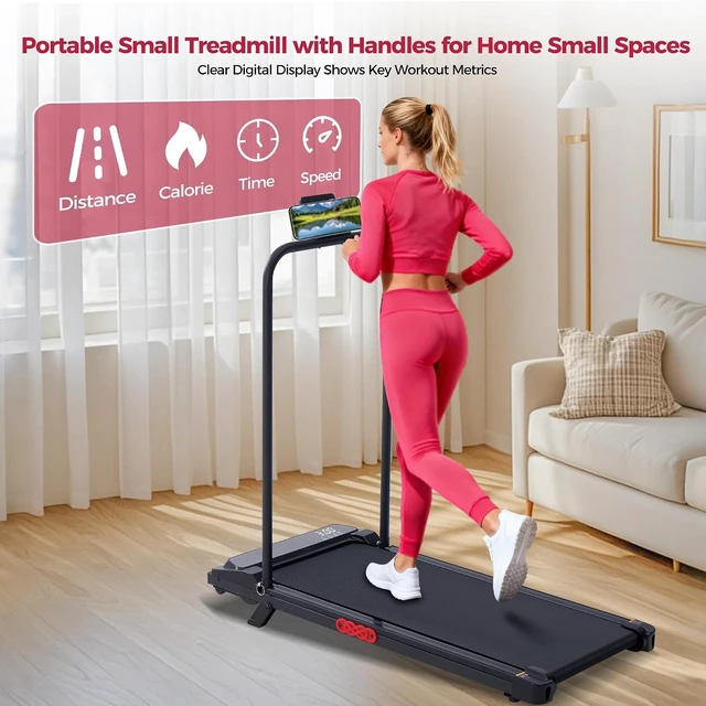 Alt view image 5 of 7 - Small Treadmill for Home, Walking Pad Treadmill with Incline and Handle Bar, 3.0HP Electric Under Desk Treadmill for Small Space, 0.6-7.6MPH Portable Mini Exercise Treadmills, 350LBS Capacity