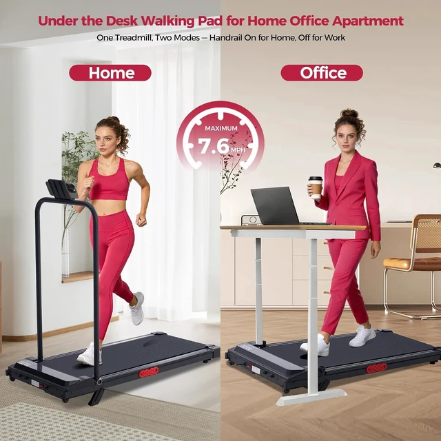 Alt view image 6 of 7 - Small Treadmill for Home, Walking Pad Treadmill with Incline and Handle Bar, 3.0HP Electric Under Desk Treadmill for Small Space, 0.6-7.6MPH Portable Mini Exercise Treadmills, 350LBS Capacity