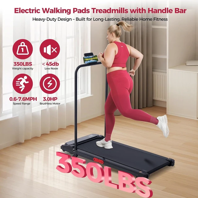 Alt view image 4 of 7 - Small Treadmill for Home, Walking Pad Treadmill with Incline and Handle Bar, 3.0HP Electric Under Desk Treadmill for Small Space, 0.6-7.6MPH Portable Mini Exercise Treadmills, 350LBS Capacity