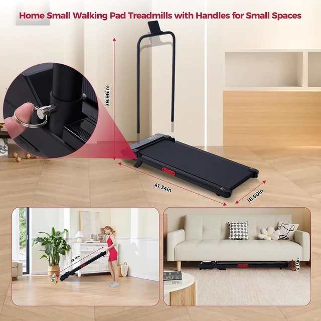 Alt view image 7 of 7 - Small Treadmill for Home, Walking Pad Treadmill with Incline and Handle Bar, 3.0HP Electric Under Desk Treadmill for Small Space, 0.6-7.6MPH Portable Mini Exercise Treadmills, 350LBS Capacity
