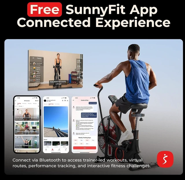Alt view image 6 of 7 - Sunny Health & Fitness Smart Heavy-Duty Fan Bike for HIIT Cycling Workout