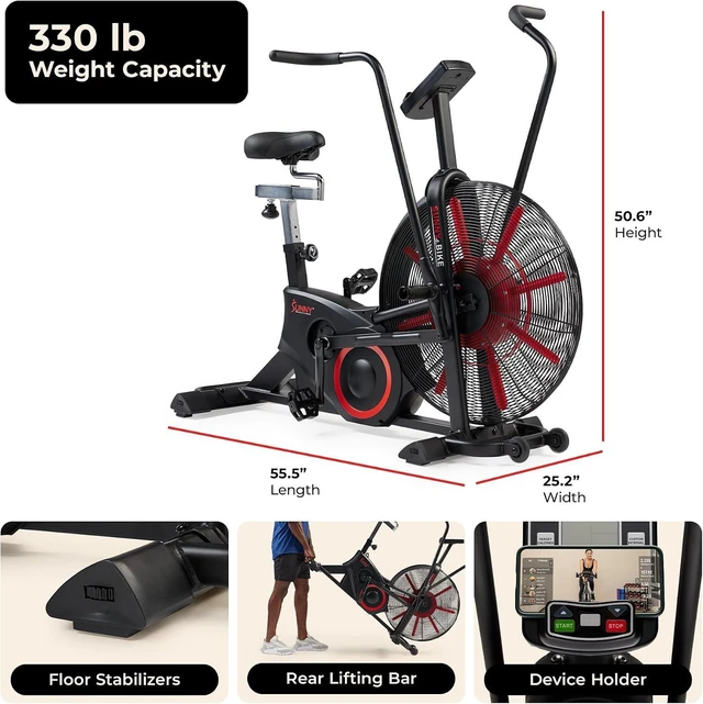 Alt view image 7 of 7 - Sunny Health & Fitness Smart Heavy-Duty Fan Bike for HIIT Cycling Workout
