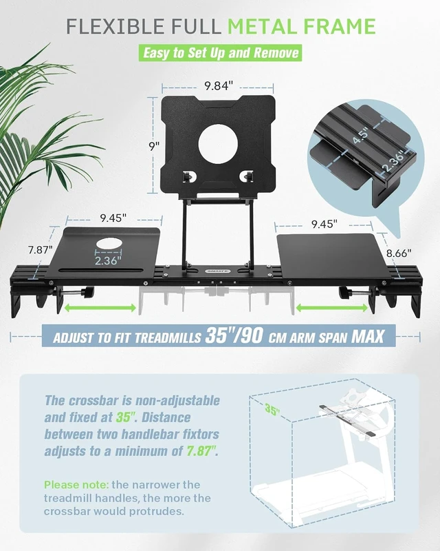 Alt view image 4 of 6 - INMAKER Treadmill Desk Attachment, Universal Treadmill Laptop Holder Adjustble Height Width, Aluminum Laptop Stand for Treadmill with Tray Black