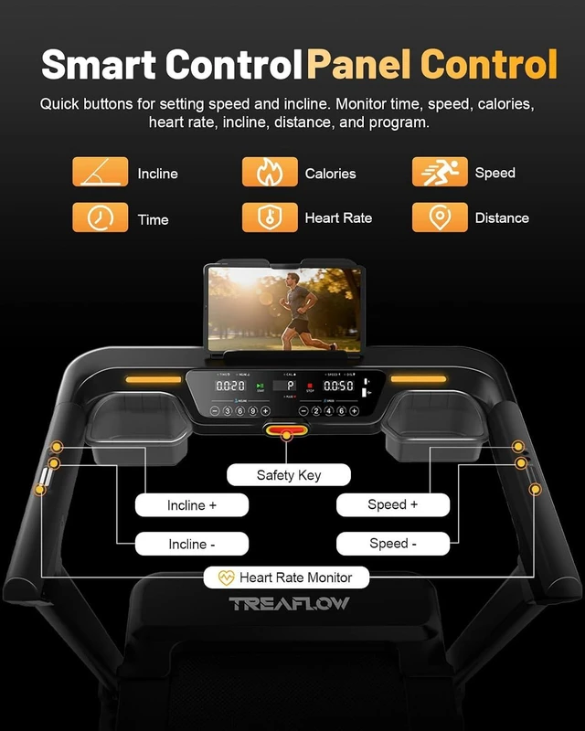 Alt view image 3 of 7 - TREAFLOW Treadmills for Home, 25% Auto Incline Folding Treadmill, 3.5HP