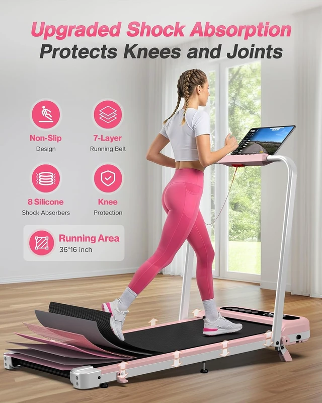 Alt view image 7 of 7 - WELLFIT Pink Walking Pad with 10% Incline and Handle Bar, 350+ Lbs Capacity
