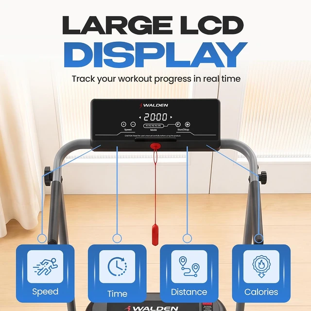 Alt view image 2 of 7 - Walden Sports Folding Electric Treadmill with Handle - Portable Running Machine LCD Screen - 6.2mp/h Adjustable Speed